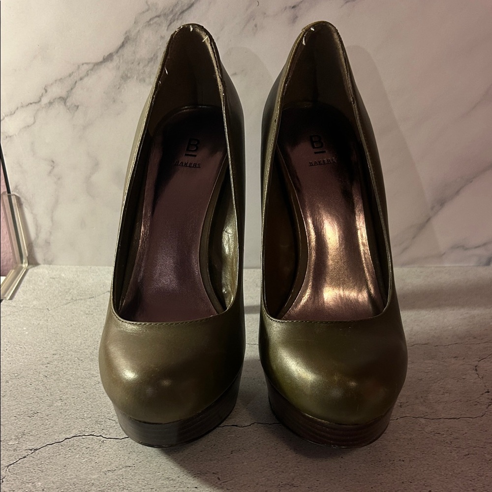 Bakers Dark Green Platform Heels